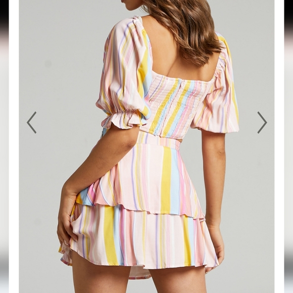 Showpo Ressy Mini Skit Size 10 Khaia Keyhole Top Size 8 Multi Stripe Set - Picture 2 of 16